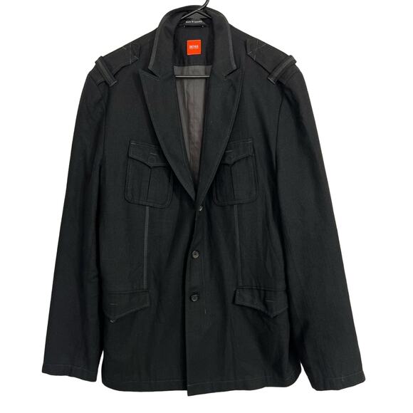 42R Hugo Boss Orange Men’s Jacket Black Wool Blend Military Hunting Pockets NICE